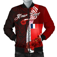 Wallis and Futuna Polynesian Custom Personalised Men's Bomber Jacket - Coat Of Arm With Hibiscus Red - Polynesian Pride