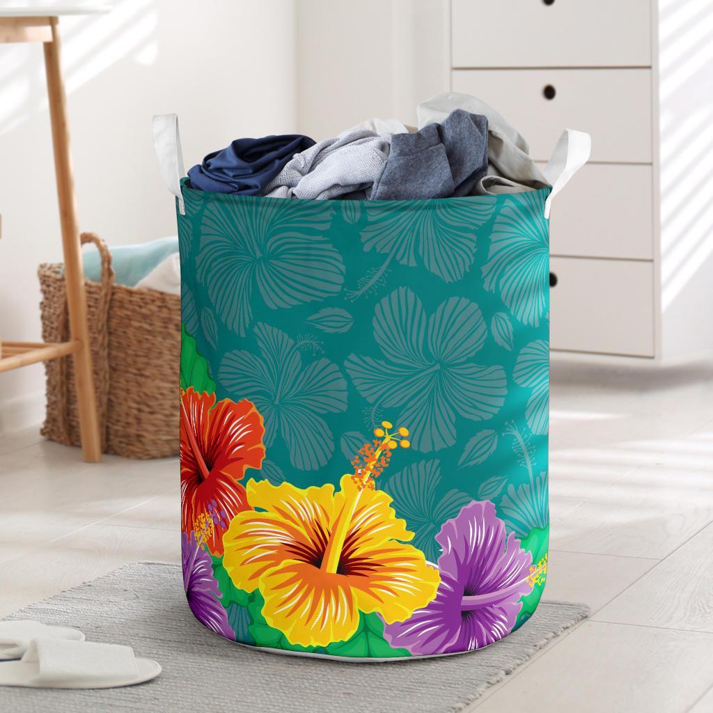 Hawaii Hibiscus More Color Laundry Basket AH Laundry Basket - 1 One Size White - Polynesian Pride