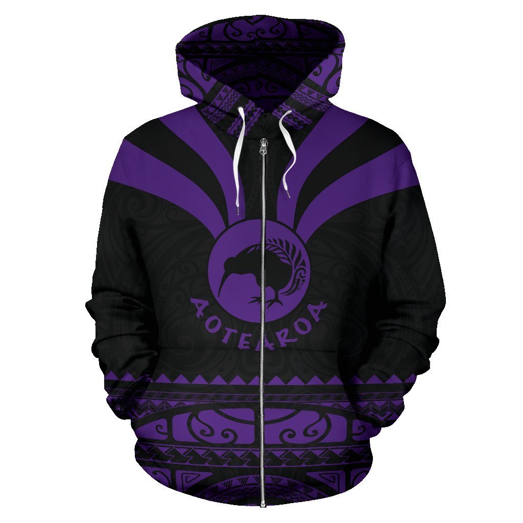 New Zealand Aotearoa Hoodie, Maori Silver Fern Zip up Medal Version Hoodie - Polynesian Pride