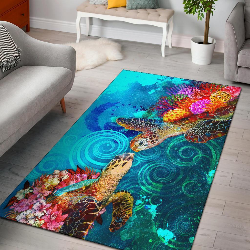 Pohnpei Area Rug - Sea Turtle Coral Treasure GOLD - Polynesian Pride