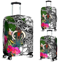 Vanuatu Luggage Covers White - Turtle Plumeria Banana Leaf White - Polynesian Pride