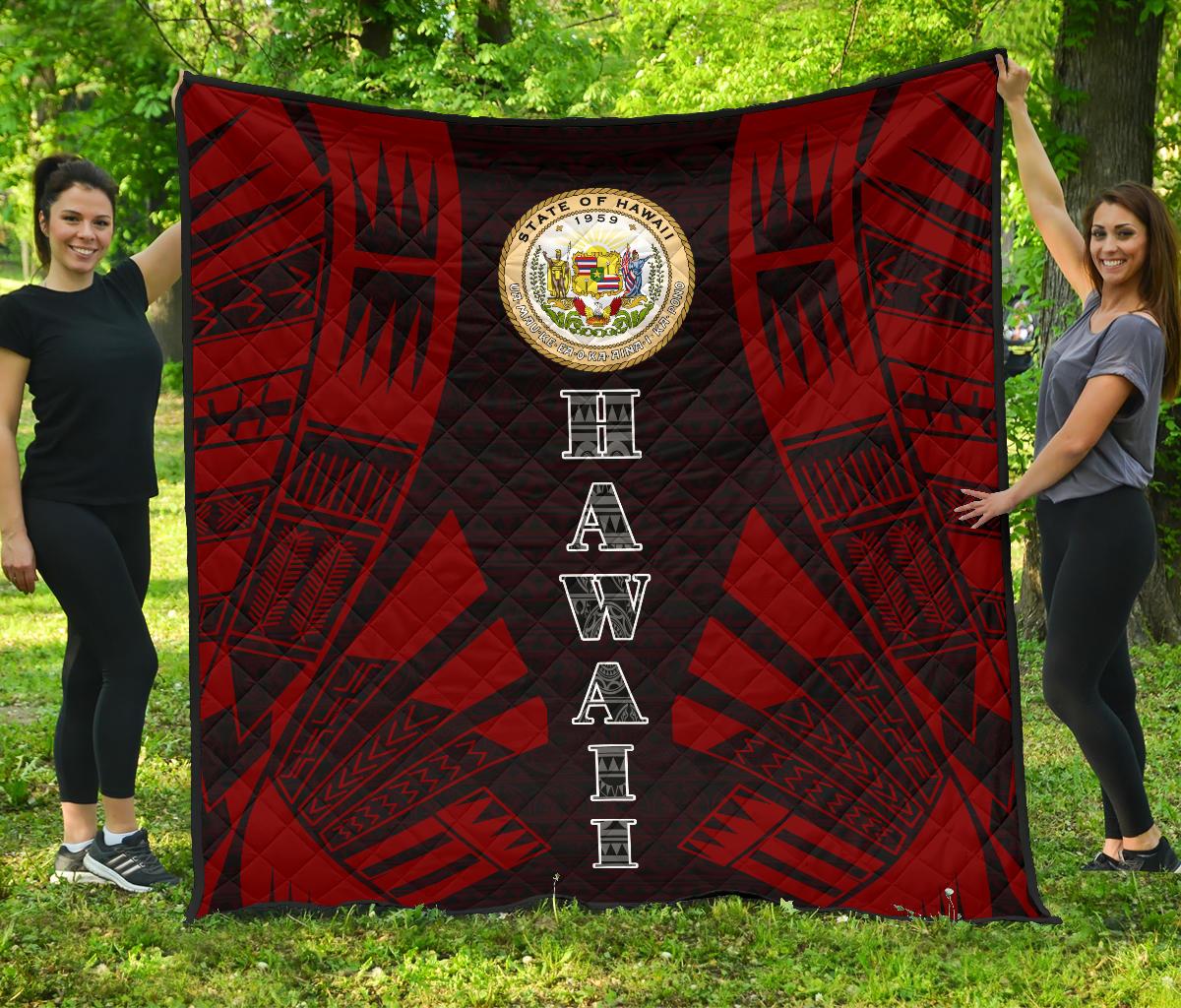 Hawaii Premium Quilt - Hawaii Seal Polynesian Red Tattoo Red - Polynesian Pride