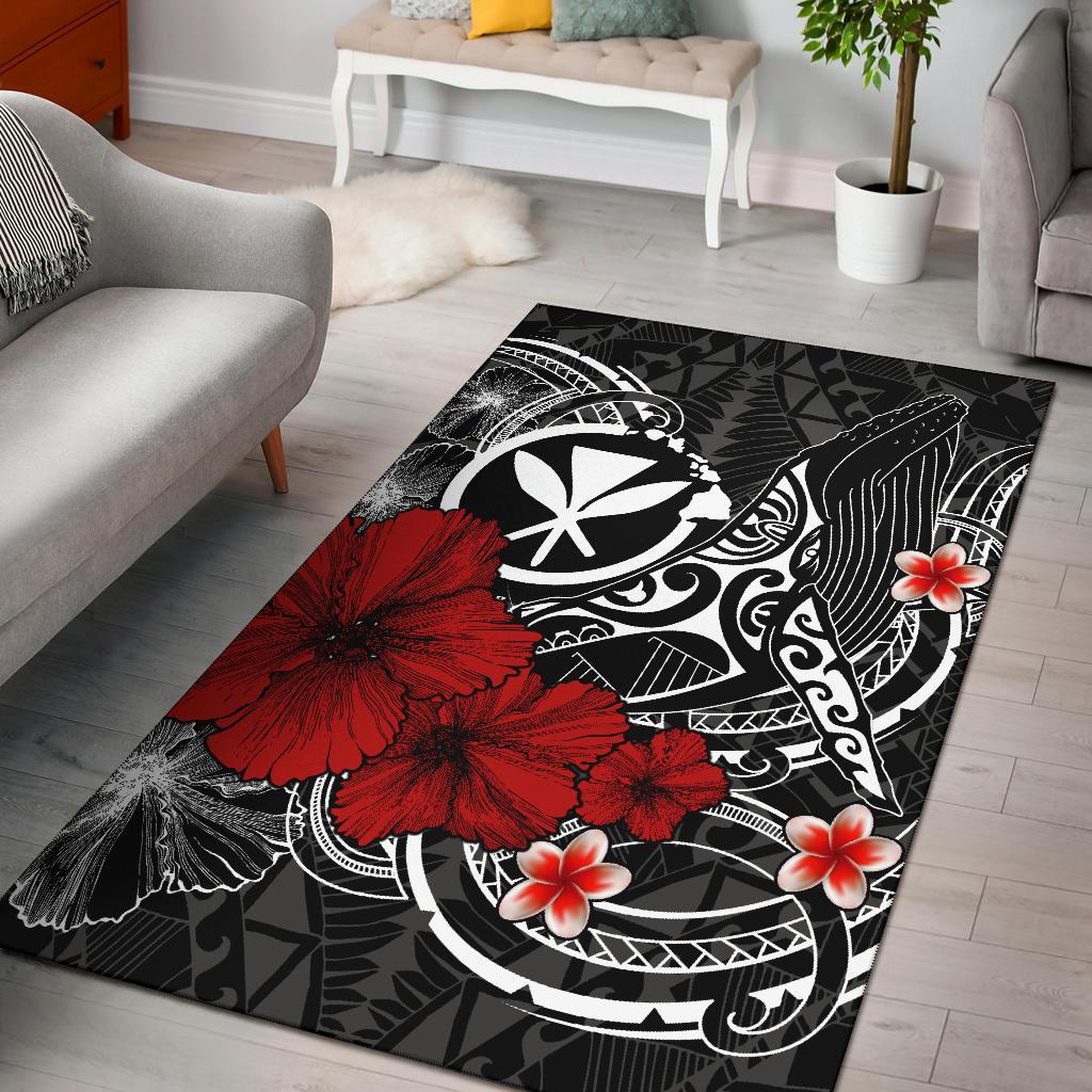 Polynesian Hawaii Kanaka Maoli Area Rug - Humpback Whale with Hibiscus (White) White - Polynesian Pride