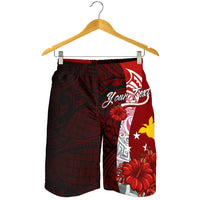 Papua New Guinea Polynesian Custom Personalised Men's Shorts - Coat Of Arm With Hibiscus - Polynesian Pride