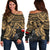 Tonga Polynesian Women's Off Shoulder Sweater - Golden Turtle BLACK - Polynesian Pride