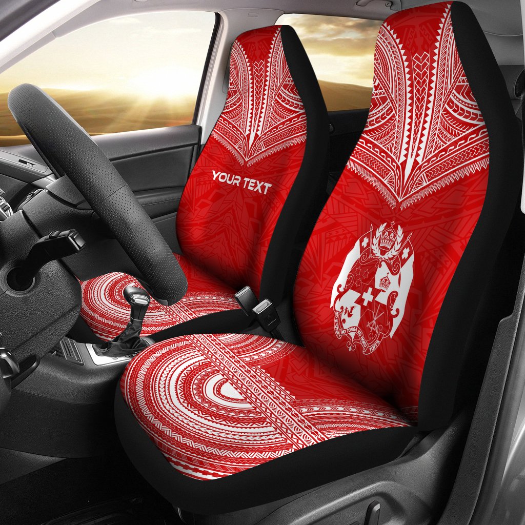 Tonga Custom Personalised Car Seat Cover - Tonga Coat Of Arms Polynesian Chief Tattoo Red Version Universal Fit Red - Polynesian Pride