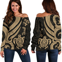 Fiji Polynesian Women Of Shoulder Sweater - Gold Tentacle Turtle Gold - Polynesian Pride