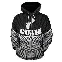 Guam Polynesian Zip up Hoodie Black Pride Map and Seal - Polynesian Pride