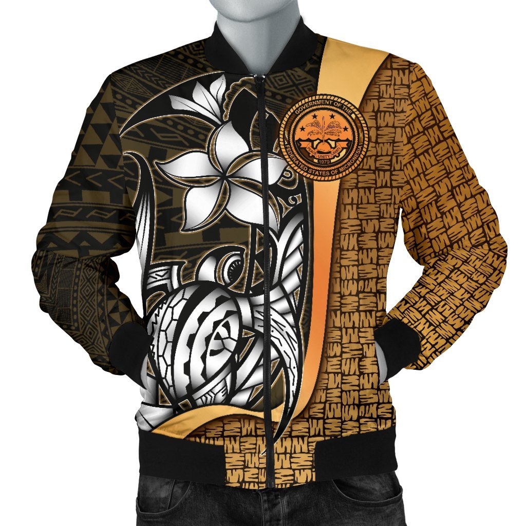 Federated States of Micronesia Men's Bomber Jackets Gold - Turtle With Hook Gold - Polynesian Pride