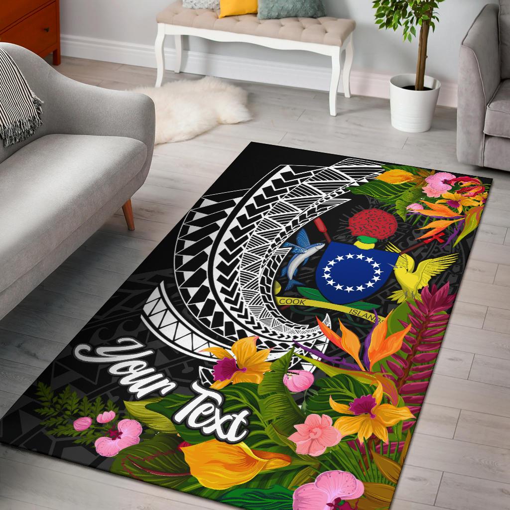 Cook Islands Area Rug - Custom Personalised Seal Spiral Polynesian Patterns Black - Polynesian Pride