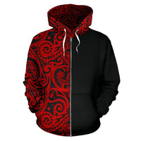 Polynesian Zip Hoodie Polyneaisn Tattoo Half Red - Polynesian Pride