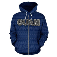 Guam Polynesian Zip up Hoodie Guaman Latte Stone Pattern Blue - Polynesian Pride