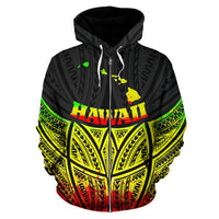 Hawaii Polynesian Zip up Hoodie Reggae Pride Map and Seal - Polynesian Pride
