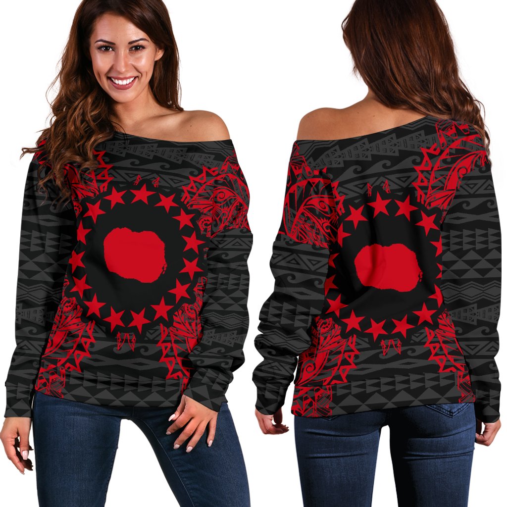 Cook Islands Polynesian Shoulder Sweater Map Red Red - Polynesian Pride