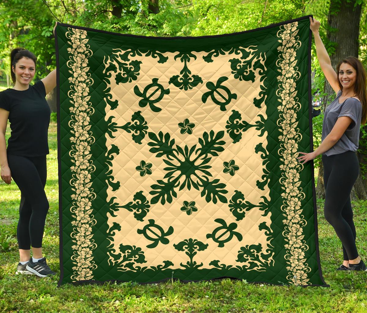 Hawaii Premium Quilt - Hawaiian Quilt Turtle Dance Sea Pattern Green - Polynesian Pride