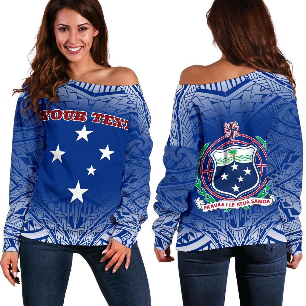 Samoa Custom Personalised Women's Off Shoulder Sweater - Polynesian Fog Blue blue - Polynesian Pride