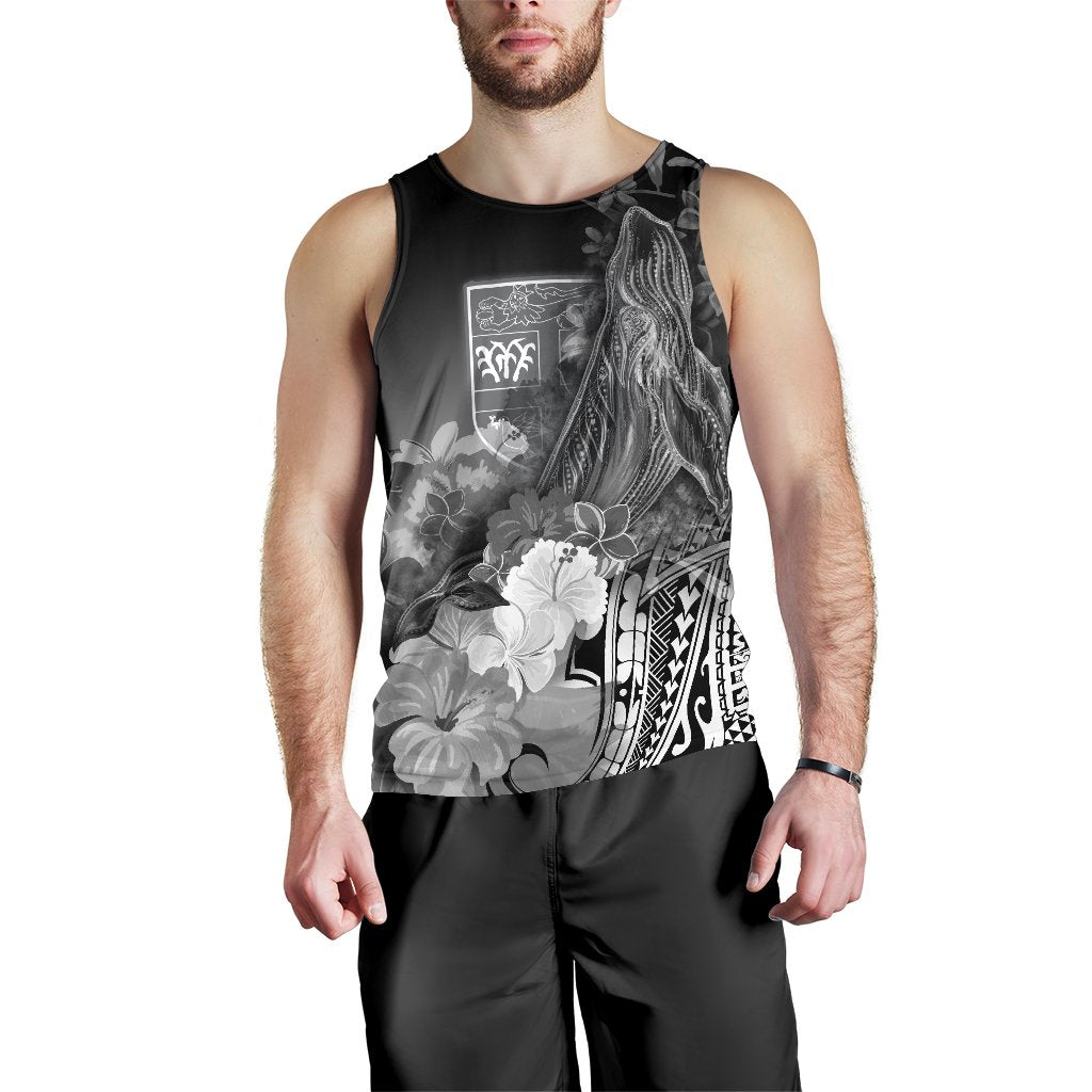 Fiji Men's Tank Top - Humpback Whale with Tropical Flowers (White) - Polynesian Pride