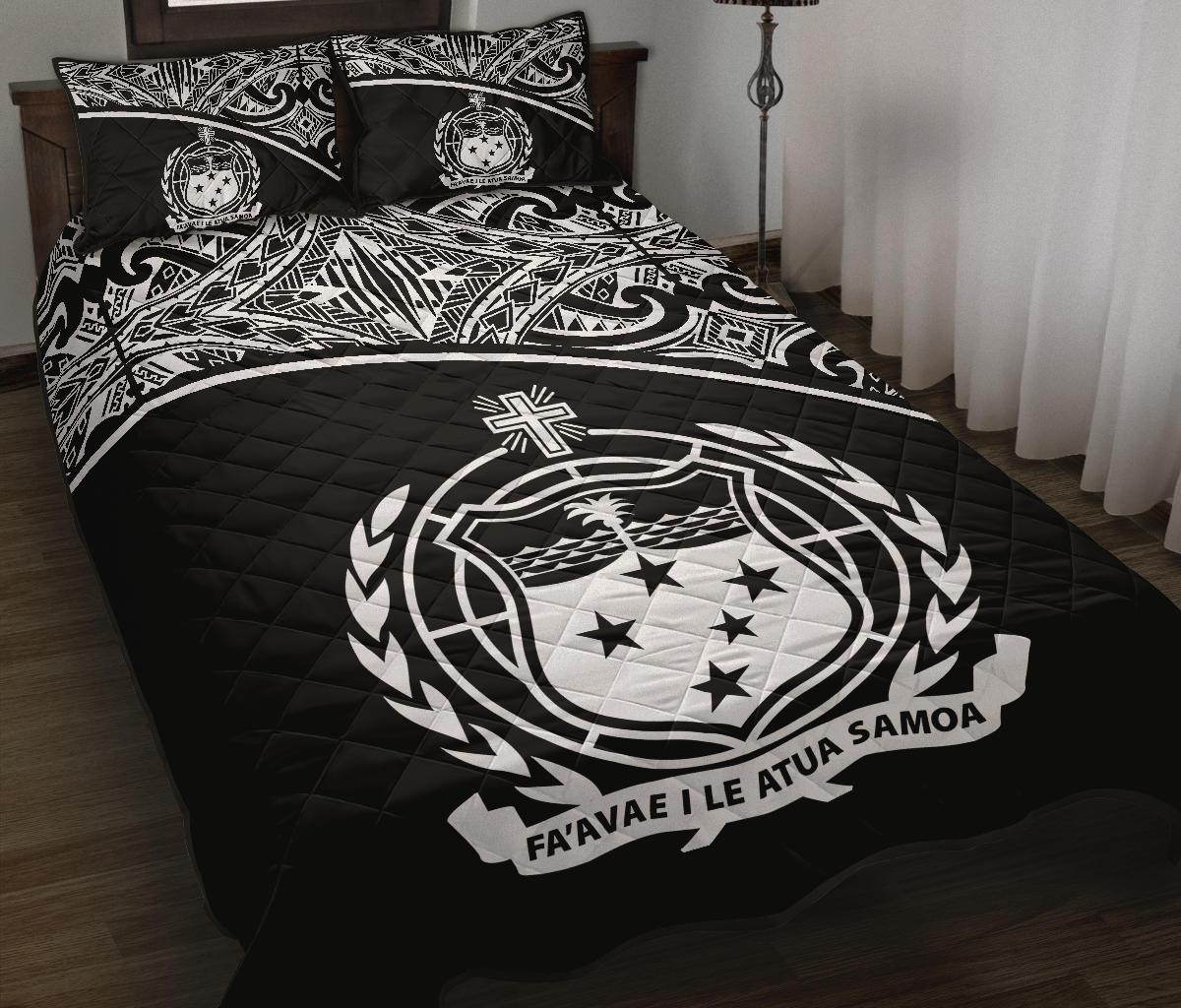 Samoa Quilt Bed Set - Samoa Coat Of Arms Polynesian Black Curve Version - Polynesian Pride