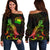 Samoa Polynesian Women's Off Shoulder Sweater - Turtle With Blooming Hibiscus Reggae Art - Polynesian Pride