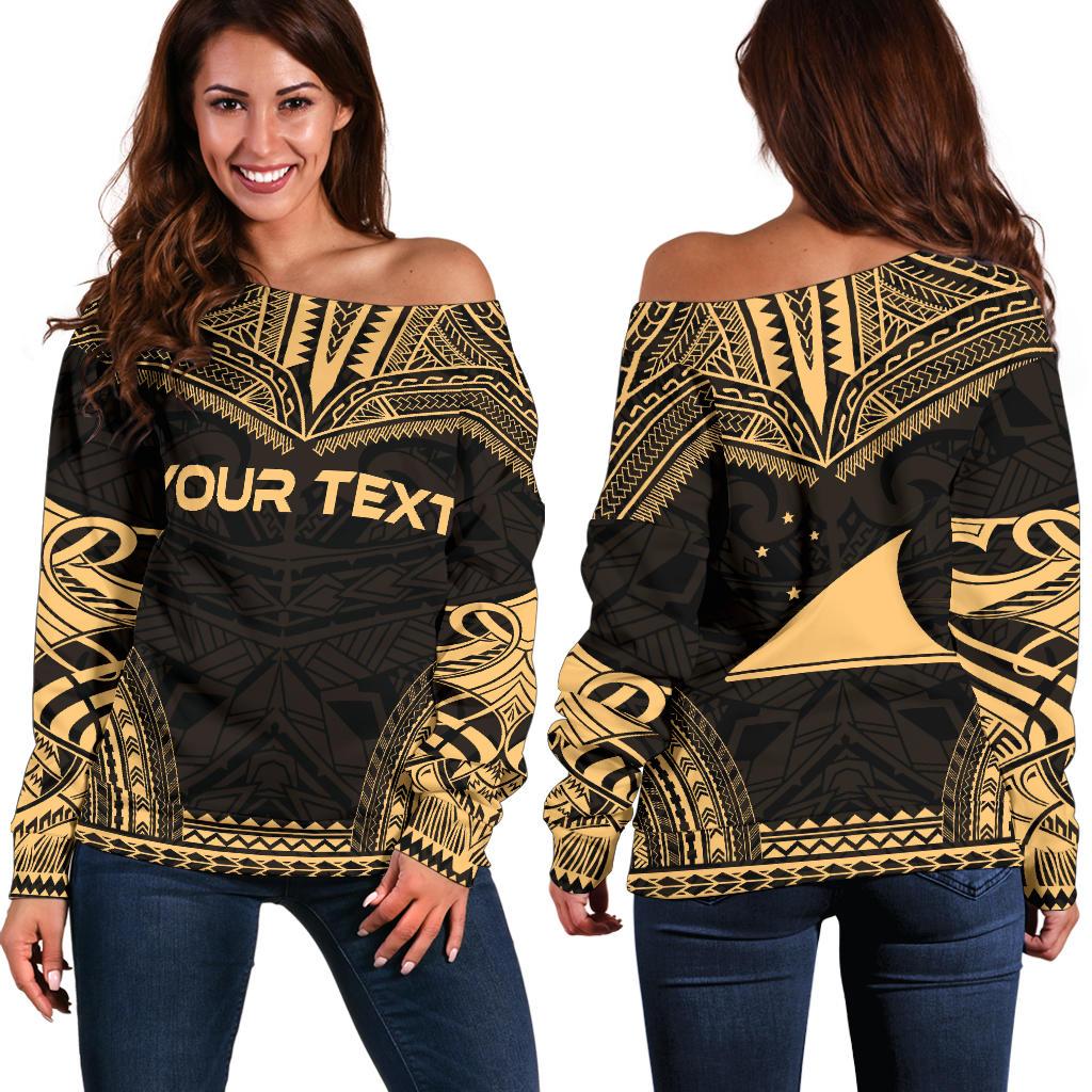 Tokelau Polynesian Chief Custom Personalised Women's Off Shoulder Sweater - Gold Version Gold - Polynesian Pride