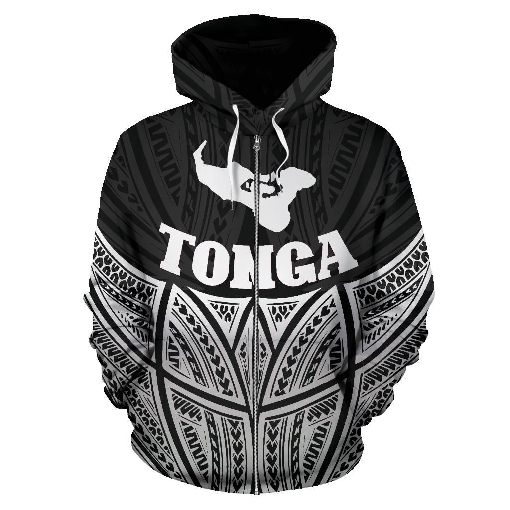 Tonga Polynesian Zip up Hoodie Black Pride Map and Seal - Polynesian Pride