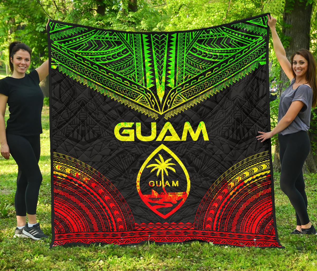 Guam Premium Quilt - Guam Coat Of Arms Polynesian Chief Reggae Version - Polynesian Pride