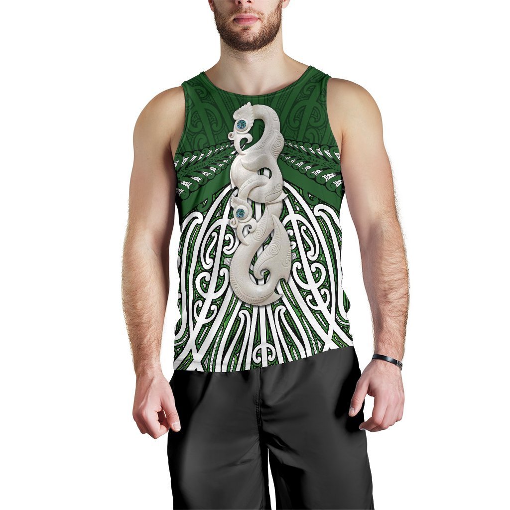 Maori Moko Tattoo Men Tank Top, Manaia Pounamu Green - Polynesian Pride