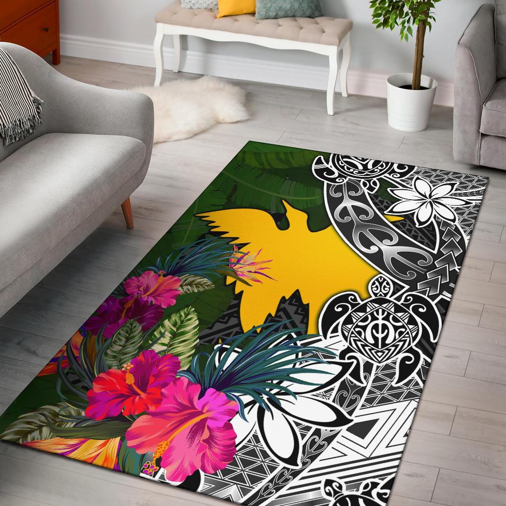 Papua New Guinea Area Rug - Turtle Plumeria Banana Leaf Black - Polynesian Pride