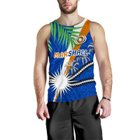 Marshall Islands Rugby Men Tank Top Coconut Leaves Blue - Polynesian Pride
