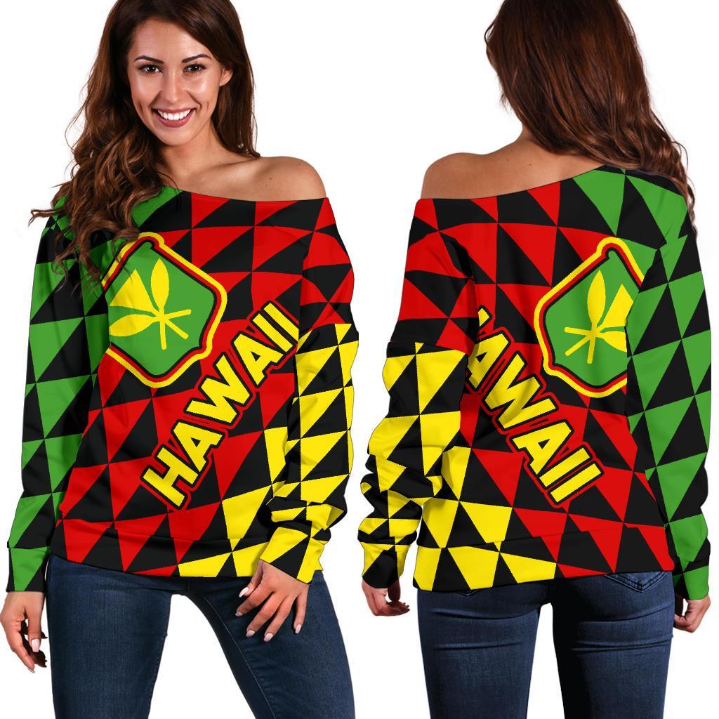 Kanaka Maoli Flag Women's Off Shoulder Sweater Hawaii Th5 Black - Polynesian Pride