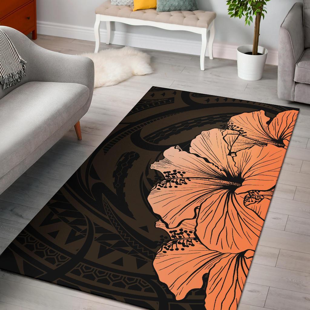 Royal Hibiscus Polynesian Tribal Area Rug Orange AH Orange - Polynesian Pride