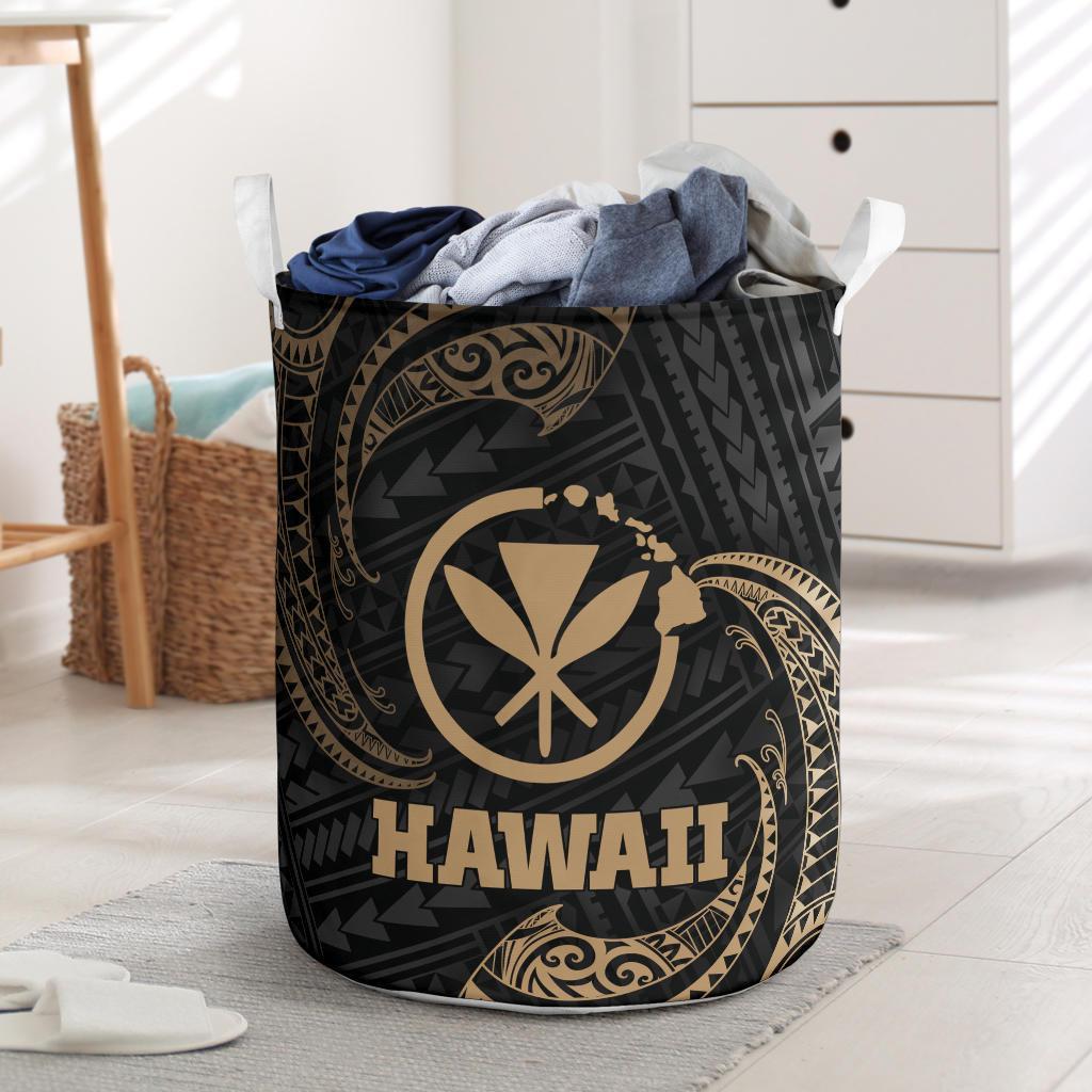 Hawaii Polynesian Laundry Basket - Gold Tribal Wave One Style One Size Black - Polynesian Pride