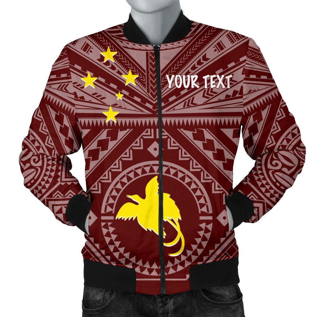Papua New Guinea Personalised Men's Bomber Jacket - Flag With Polynesian Patterns (Black) Black - Polynesian Pride