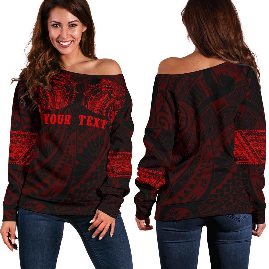 Polynesian Tattoo Off Shoulder Sweater Red - Custom Version K4 Red - Polynesian Pride