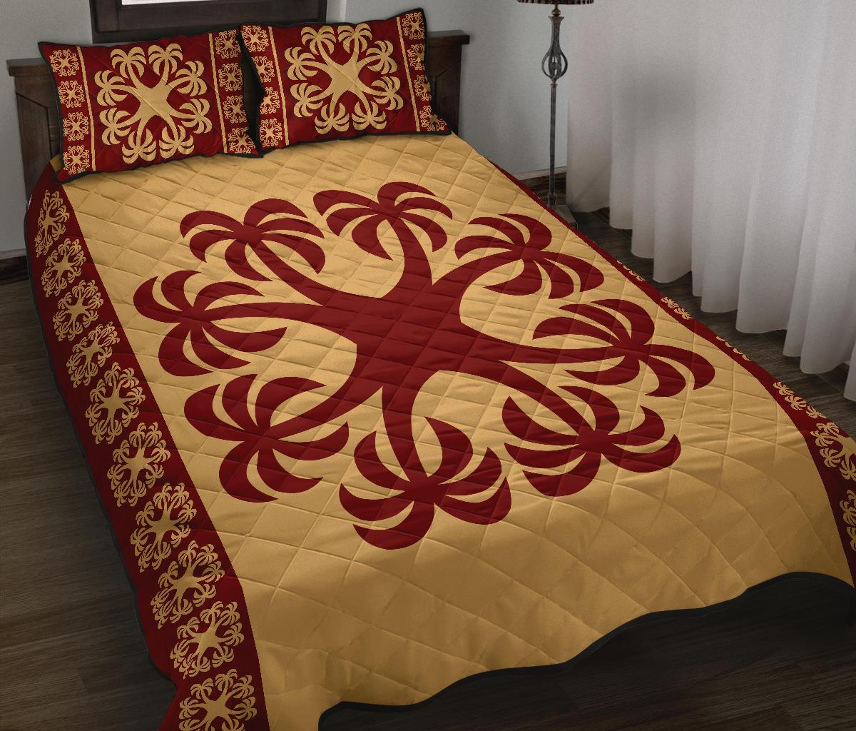 Hawaiian Quilt Pattern Coconut Love Quilt Bed Set - Polynesian Pride