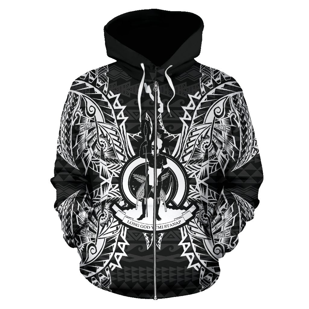Vanuatu Polynesian All Over Zip up Hoodie Map Black - Polynesian Pride