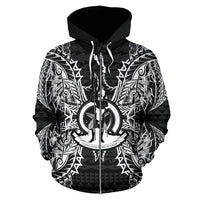 Vanuatu Polynesian All Over Zip up Hoodie Map Black - Polynesian Pride