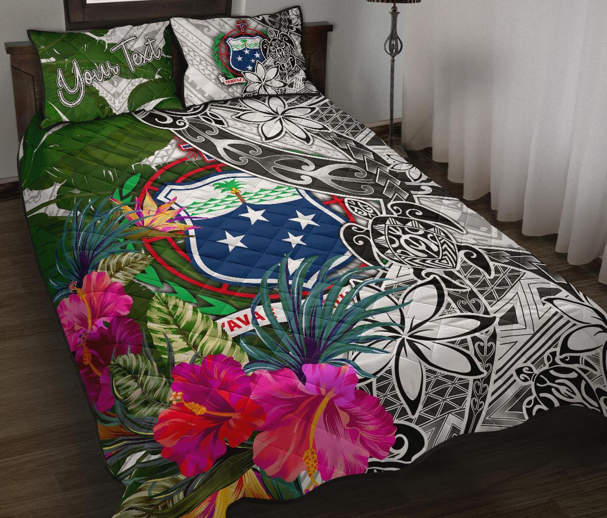 Samoa Custom Personalised Quilt Bet Set White - Turtle Plumeria Banana Leaf White - Polynesian Pride