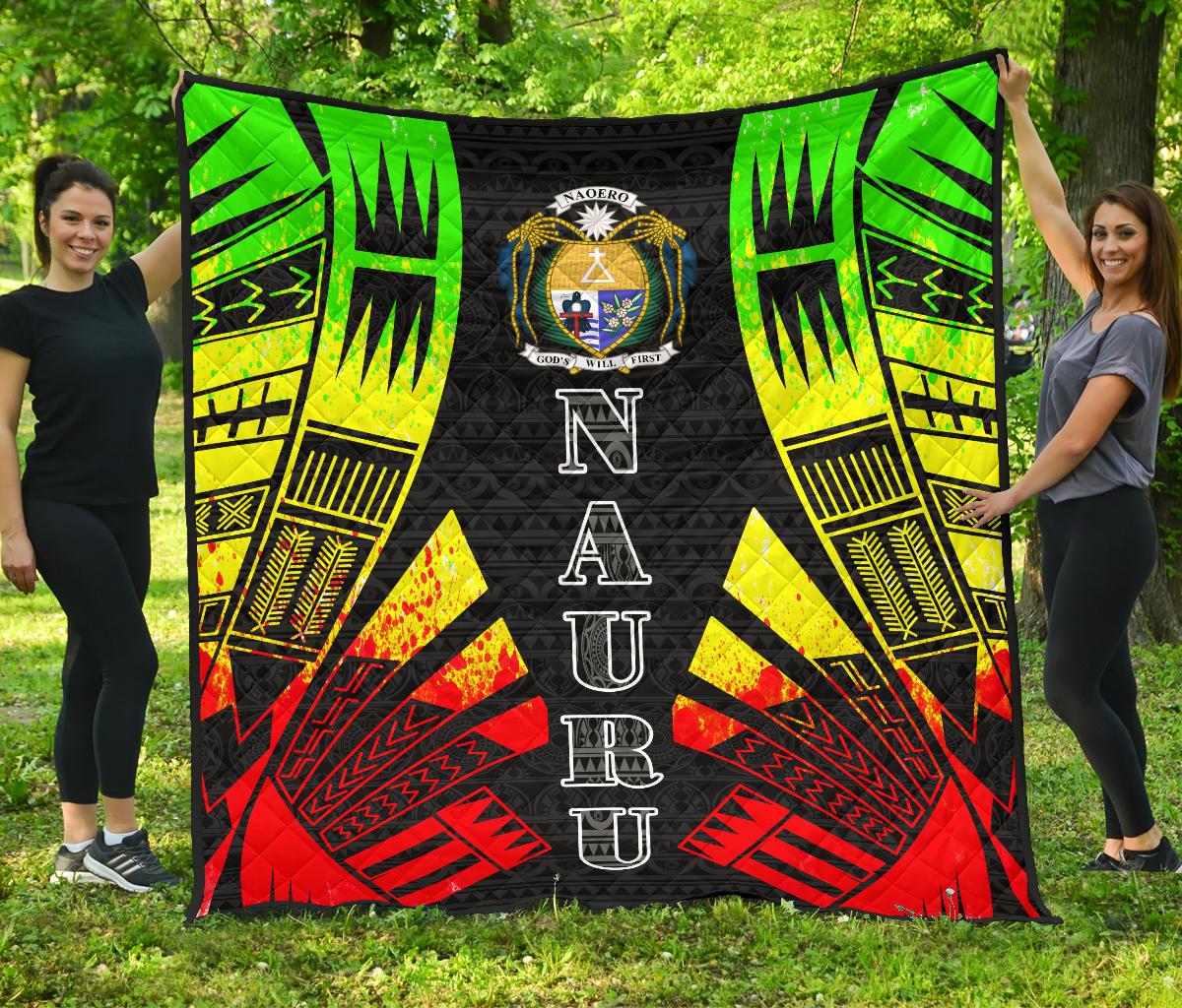 Nauru Premium Quilt - Nauru Coat Of Arms Polynesian Reggae Tattoo - Polynesian Pride