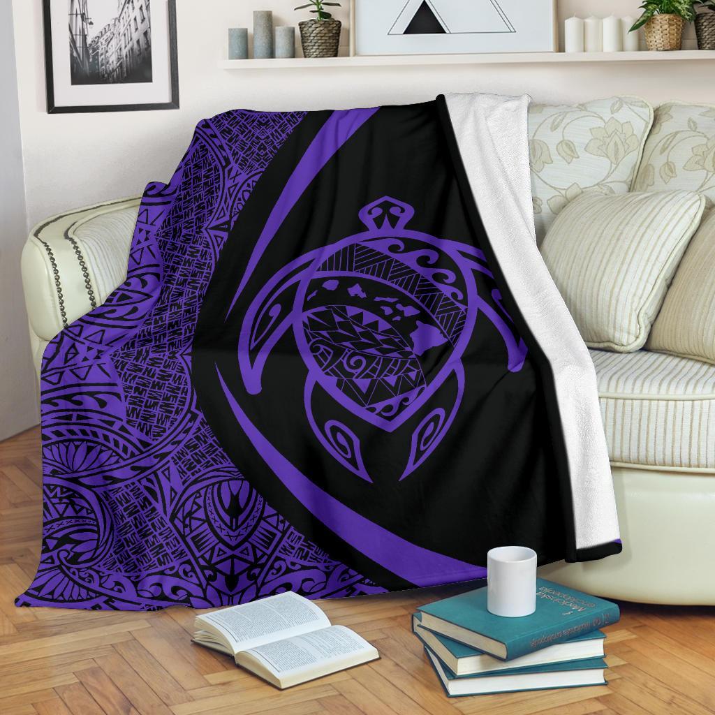 Hawaii Turtle Map Polynesian Premium Blanket - Purple - Circle Style White - Polynesian Pride