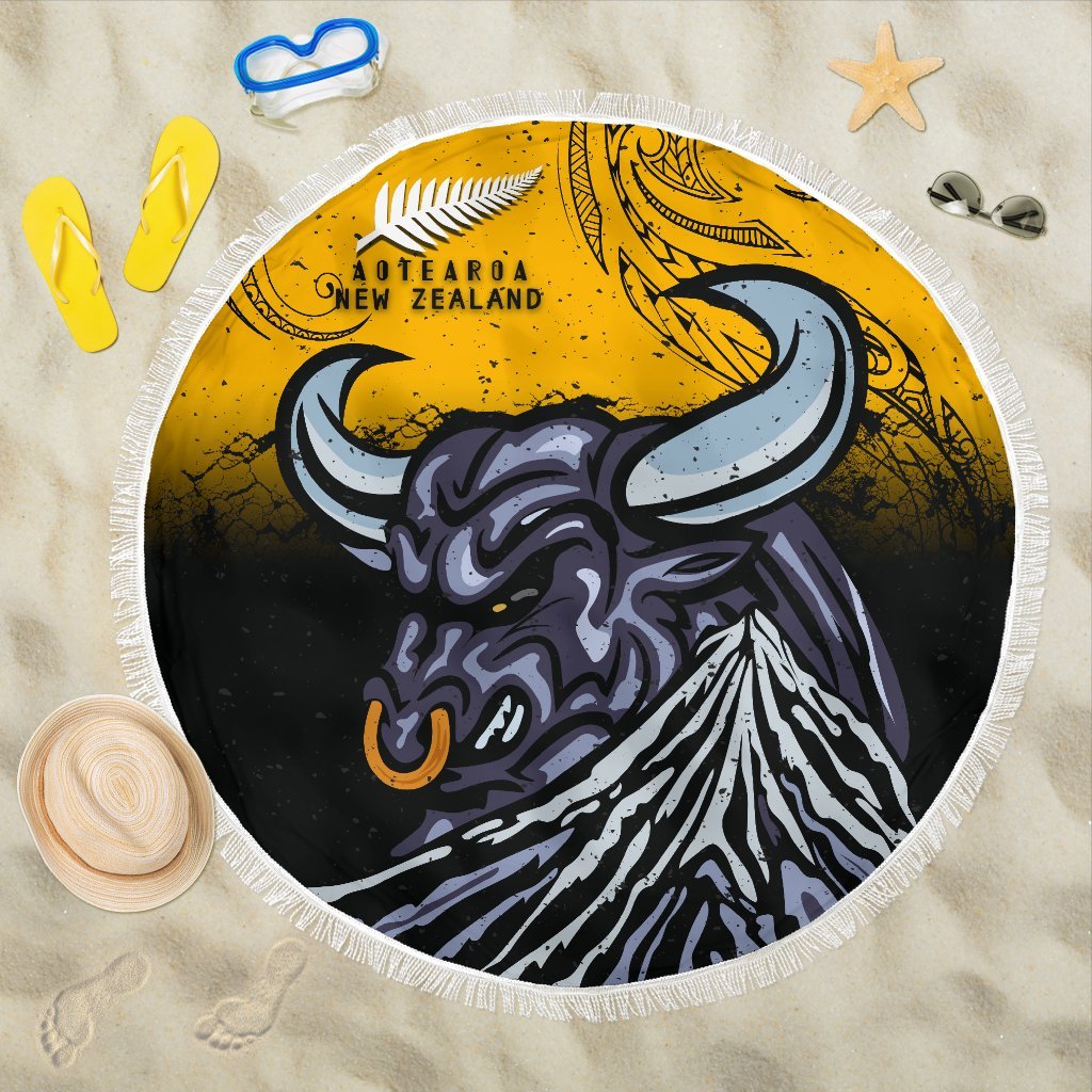 New Zealand Maori Beach Blanket Taranaki Bull Beach Blanket One Size Yellow - Polynesian Pride