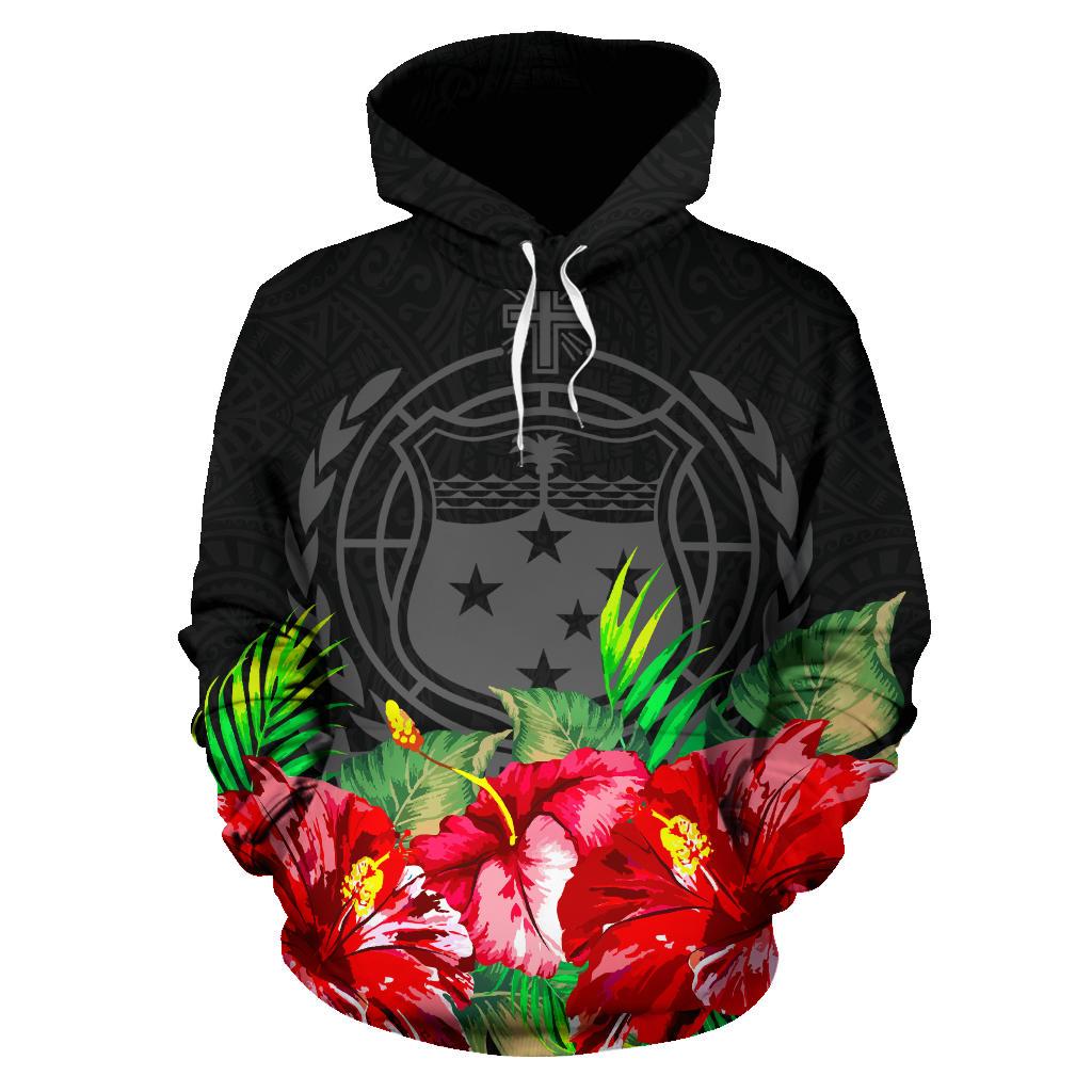 Samoa Polynesian Hoodie Black Hibiscus - Polynesian Pride