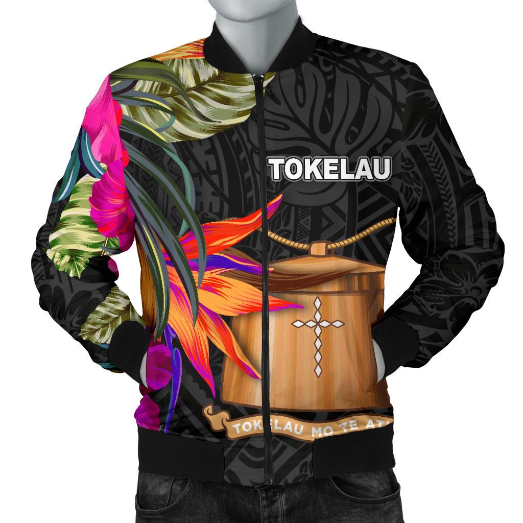 Tokelau Men's Bomber Jacket - Polynesian Hibiscus Pattern - Polynesian Pride