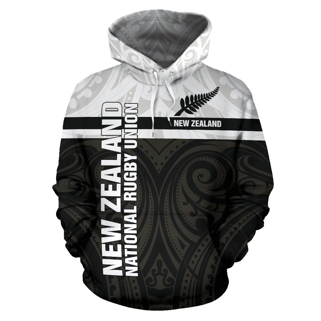 New Zealand Rugby Hoodie Maori Horizontal Style Unisex Black - Polynesian Pride