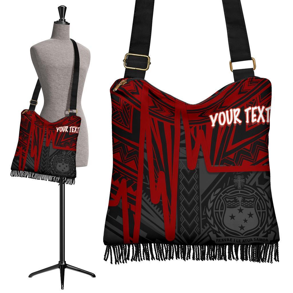 Samoa Personalised Crossbody Boho Handbag - Samoa Seal With Polynesian Pattern In Heartbeat Style (Red) - Polynesian Pride