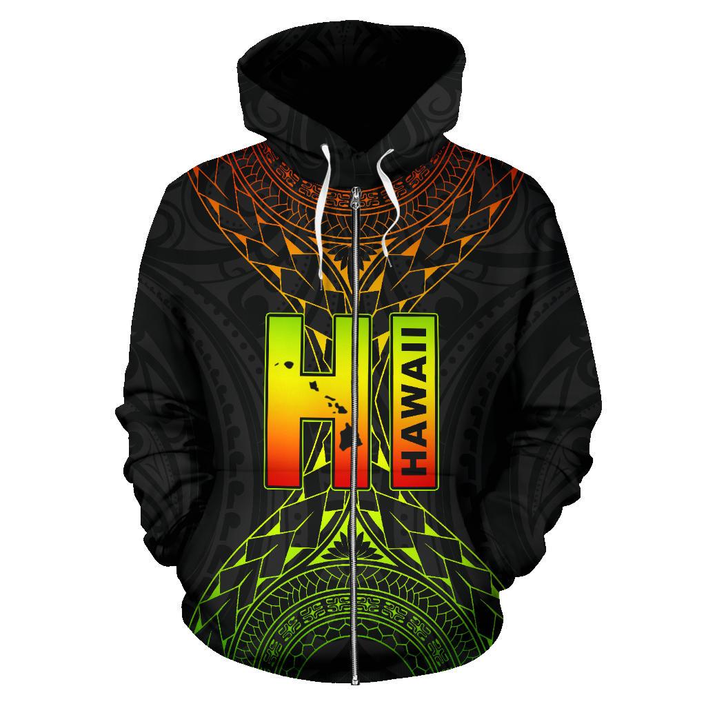 Hawaii Map Polynesian All Over Zip up Hoodie - Polynesian Pride