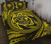 Hawaiian Kanaka Honu Hibiscus Tornando Yellow Polynesian Quilt Bed Set - Polynesian Pride