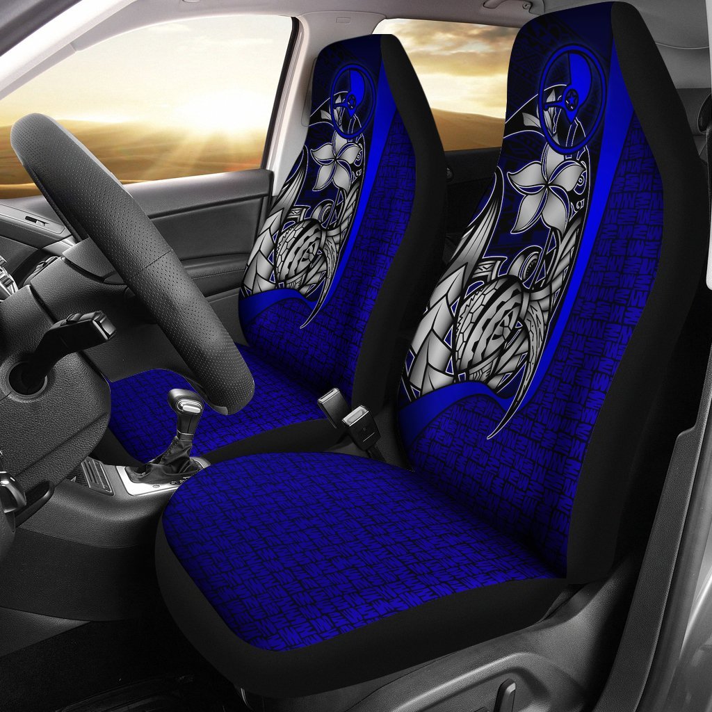 Yap Micronesian Car Seat Covers Blue - Turtle With Hook Universal Fit Blue - Polynesian Pride