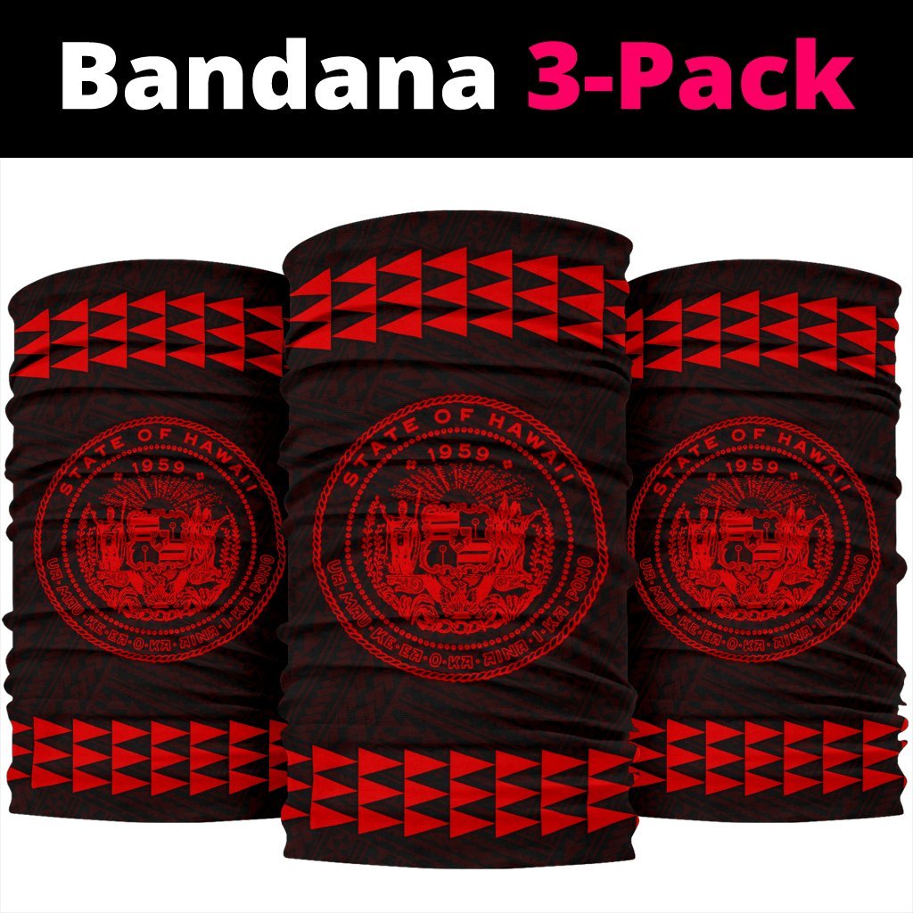 Hawaii Kakau Polynesian Coat Of Arms Bandana 3 - Pack - Red - Polynesian Pride