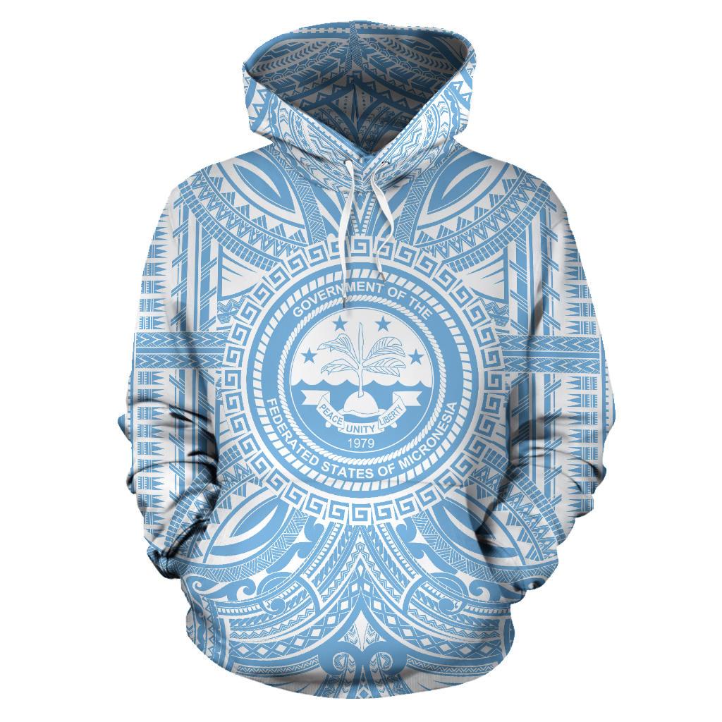 Federated States of Micronesia ll Over Hoodie Federated States of Micronesia Coat of rms Polynesian Flag Color Unisex Blue - Polynesian Pride